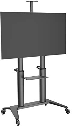 PureMounts TV Ständer Standfuß rollbar 70-120 Zoll, VESA 1000x600, 140 kg | Höhenverstellbar, neigbar, mit Schwerlastrollen, Kabelmanagement sowie Ablage- und Kameraablage für flexible Einsätze.