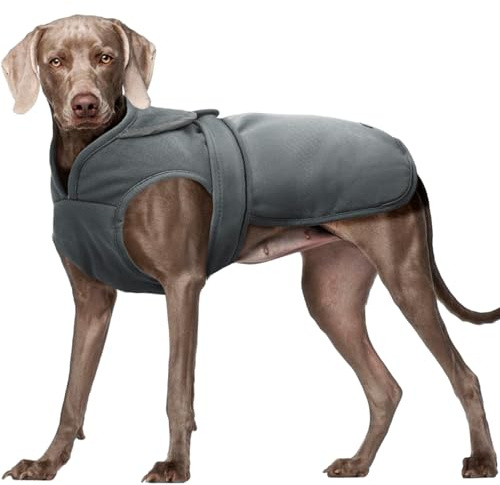 Kuoser Leinwand Haustier Hund Wintermantel, Reflektierende Warme Fleecejacke für Kleine Mittelgroße Welpen, Wasserdichte und Winddichte Hundeweste mit Gurtloch, XS-3XL | Hundemantel Winter mit Reißverschluss, Klettverschluss & Reflektorstreifen, Hundejacke für kleine, mittelgroße & große Hunde