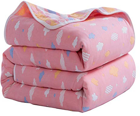 Hayisugal Kuscheldecke zweiseitig Tagesdecke Bettüberwurf 100% Baumwolle Kinder Überwurf Decke Baumwolldecke Bunte Decke Kinder Bettdecke Decken Winter Decke Sofa Decke, Rosa Wolken, 120 x 150cm