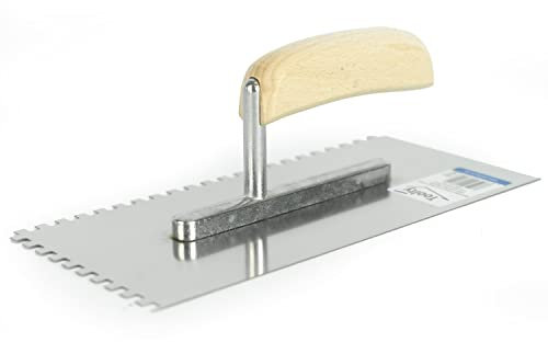 TOOLTY Stainless Steel Square Notched Trowel, 270mm, 6x6mm - For Adhesive Mortars, Wooden Handle, Tile, Tiling, Adhesive, DIY