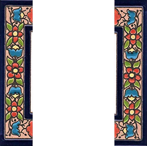 Numéros de maison en céramique avec chiffres et lettres - Motif floral rouge, bleu et vert - Dimensions : 11 cm x 5,5 cm - Cadres de 2 à 7 (demi-extrémités (comme un lot)