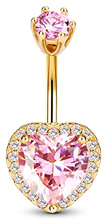 CM Crareesi Mania Herz Bauchnabelpiercing 316L Chirurgenstahl Elegante Bauchnabel Piercing Schmuck 16G Rosa Violett Zirkonia Diamant Bauch Knopf Ringe für Mädchen und Frauen
