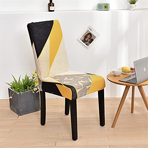 Morbuy Universal Stuhlhussen Stretch Stuhlbezug, Mode Geometrisches Muster Stuhl Husse aus Elastik-Stoff für Hochzeit Weihnachten Bankett Hotel Dekoration (6 Stück,Gelb)