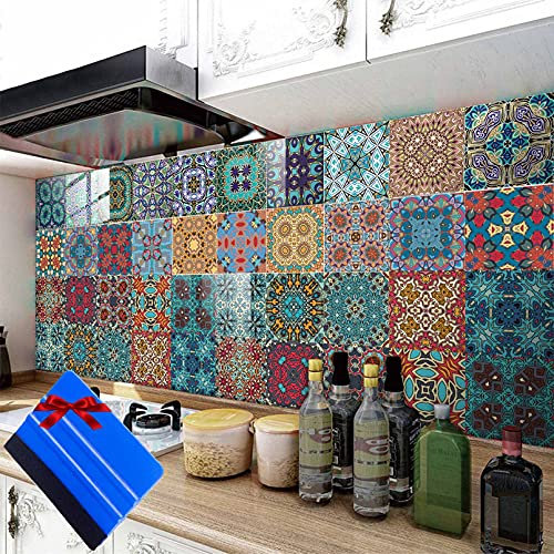 Fliesenaufkleber Küche Bad Fliesenfolie Wasserdicht, 10x10cm Klebefliesen Selbstklebend, Klebefolie Fliesen, Küchenfliesen überkleben 30 Stück, Mosaik Fliesensticker Wandfliese Aufkleber mit 1 Rakel
