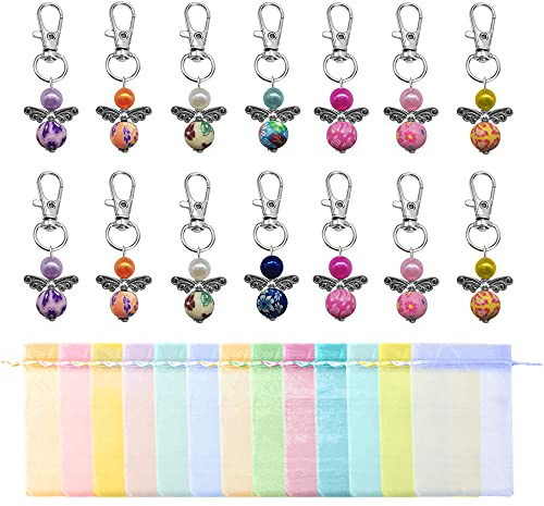 Trsnzul Schutzengel Anhänger Set 20 Stück Schutzengel Schlüsselanhänger mit 20 Stück Organzasäckchen Engel Schlüsselanhänger Kleine Glücksbringer Anhänger Schutzengel(Zufälliges Muster)