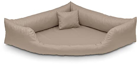 Juelle Orthopädisches Hundebett Eckbett mit Orthopädischer Hundematratze, Abnehmbarer Schutzhülle, Maschinenwäsche Dakota M-XXL (120x90cm, Beige)