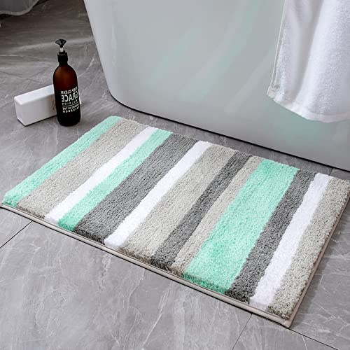 MIULEE Badematte Stripe rutschfest Duschmatte 50x80 cm Grün und Grau | Badvorleger Gestreifte Badteppich Dekorativ Badezimmerteppich Flauschig Saugfähig Rutschfest Badezimmer Wohnzimmer 1 Stück