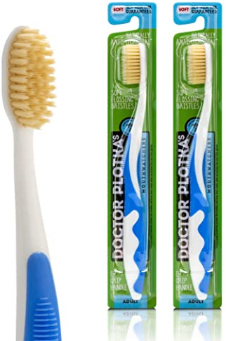 MOUTHWATCHERS Soft Flossing Manual Toothbrush for Adults, 2 Pack, Blue, Ultra Clean, Good for Sensitive Teeth and Gums, By Dr. Plotka's