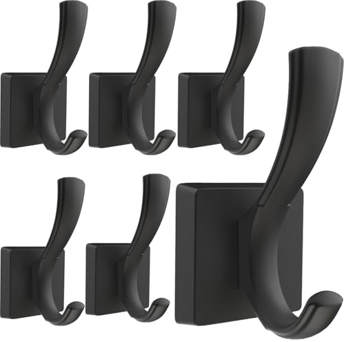 TOFIIGREM Black Towel Hooks Coat Hooks for Wall, Hand Towel Holder Robe Hook for Bathroom, Entryway Hat Hooks for Hanging Coat Towels Keys Hats (6 Pack)