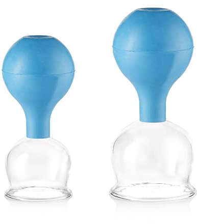 Pulox Schröpfgläser Set Echtglas mit Saugball 2-teilig Blau - Groß | Medizinische Schröpfgläser in 52 und 62 mm, wiederverwendbar und einfach in der Anwendung