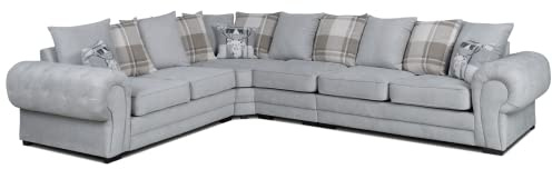 VERONA GREY SUEDE FABRIC LARGE SCATTER BACK CORNER SOFA SUITE- 6 SEATER COUCH FOR LIVING ROOM-DELIVERY ALL OVER UK-003 (Right hand side)