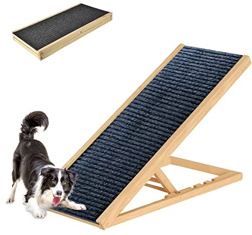 Pet Ramp, 4 Height Adjustable Cat & Dog Ramp for Bed/Couch/Car, Folding Pet Ramp with Non Slip Carpet Surface for Large/Small Dogs