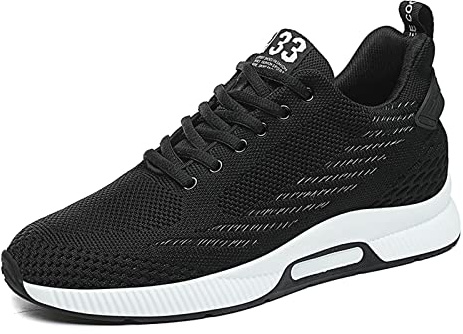 Hissskor för män osynlig höjd ökar sportiga sneakers vardagliga snörningsskor gör dig högre – 6 cm/2,36 tum – dold klack, Svart, 39.5 EU