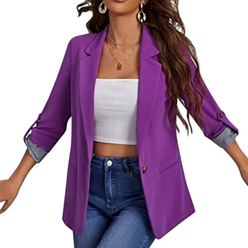 Tomwell Blazer Femme Élégant à Manches Longues Slim Fit OL Travail Bureau Affaires Veste Chic De Costume Revers Devant Ouvert Manteau Blazer Court Cardigan Blouson Jacket C Violet S