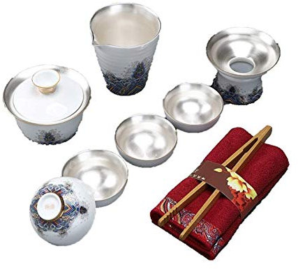 Teiera in Argento Placcato Argento Servizio da tè Set Completo di Smalto Kung Fu Tazza da tè Coperchio Regalo Ciotola Tazza da tè Home Office (1 Gratis)