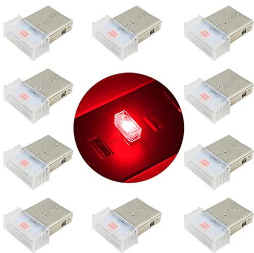 Monochrome Atmosphere Lights, USB Mini Light, CTRICALVER Red USB Car Atmosphere Lamp, Mini USB Light for Car, Suitable For most USB Interface vehicles or equipment (10 pcs)
