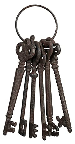 Relaxdays Deko Schlüsselbund, antik, 6 Schlüssel, nostalgische Gartendeko Gusseisen, große Vintage-Schlüssel, braun
