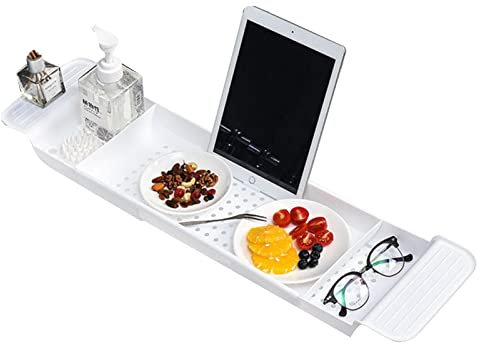 Facynde Baignoire, Tablette Baignoire Réglable,Organisateur Baignoire Et Support pour Vin, Organisateur Baignoire Support Antidérapant pour Bougie Serviette Livre Vin Téléphone