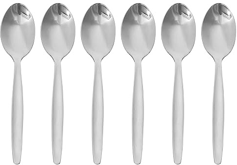 Argon Tableware Stainless Steel Teaspoons - Pack of 6 - Silver Tea Spoons High Polished Metal Spoons Dishwasher Safe 12-Piece Tea Coffee Sugar Spoon Cutlery Set