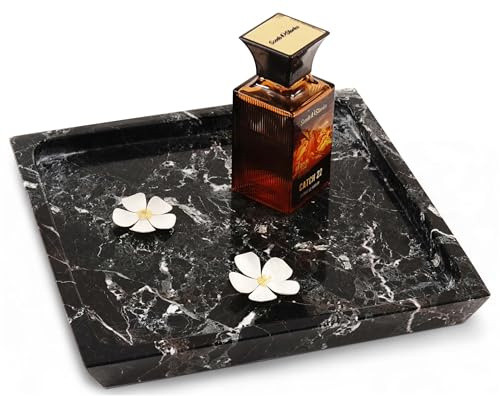 Radicaln Plateau de service carré fait à la main en marbre de 25,4 cm pour accessoires de maison, décoration de table de cuisine et organisateur de boissons – Plateau d'accessoires de salle de bain