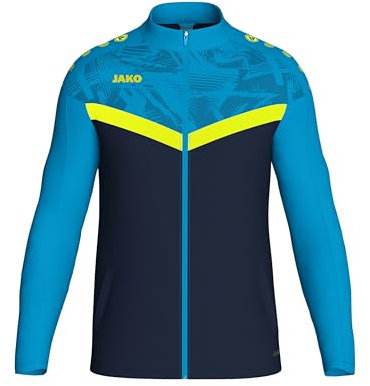 JAKO ICONIC Unisex Kinder Polyesterjacke Gr. 152 Marine/JAKO Blau/Neongelb - Atmungsaktive Trainingsjacke im modernen Design, 100% recyceltes Polyester