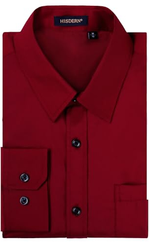HISDERN Mens Dress Shirts Formal Long Sleeve Shirt Regular Fit Shirts Casual Shirt Red XL