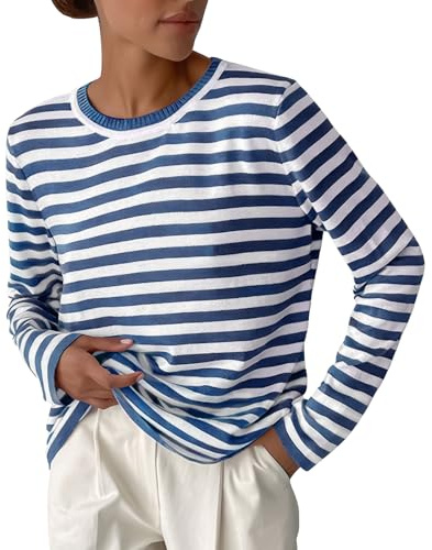 MGizo DtiSpectrum Suéter Clásico De Rayas para Mujer, Holgado, Casual, con Cuello Redondo, Manga Larga, Jersey Ligero, Camiseta De Punto Marinero Bretón