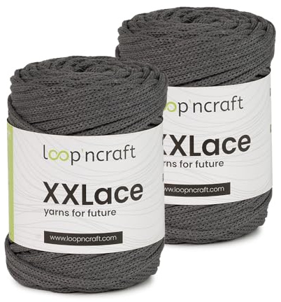 Makramee Garn 2er-Set Schiefergrau, Loopncraft, 2 X 4mm - 65m - 250g, Kettengarn, XXLace Garn, Recycling Garn