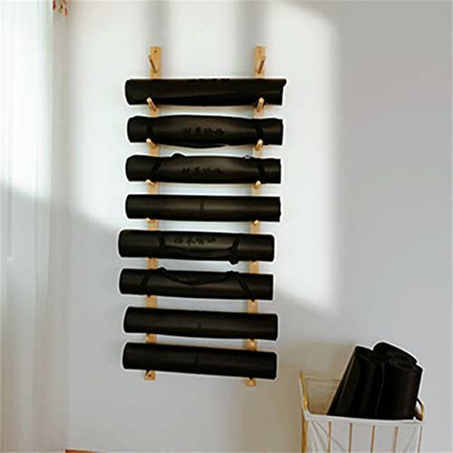 Miuxe Yogamatten-Aufbewahrungsregal Aus Holz Für Die Wand, 9 Etagen, Organizer Für Fitnessgeräte, Mehrlagige Schaumstoffrolle, Yogamatten-Handtuchhalter, Schwebende Holzregale