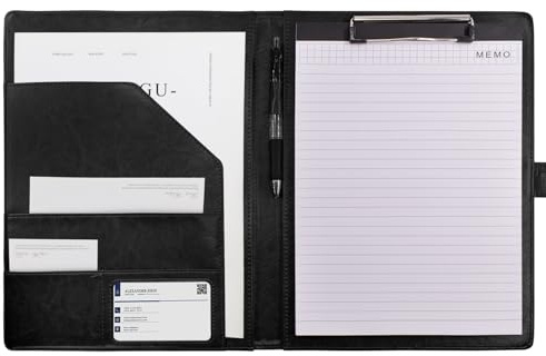 VANRA Padfolio Clipboard Folder Leather Portfolio Binder Organizer Interview Resume Folder for Papers Legal Document A4 Letter Size Writing Pad Notepad Clip Boards with Business Card Holder (Black) | Interview Resume Folder for Papers Legal Document A4 Letter Size Writing Pad Notepad Clip Boards with Business Card Holder