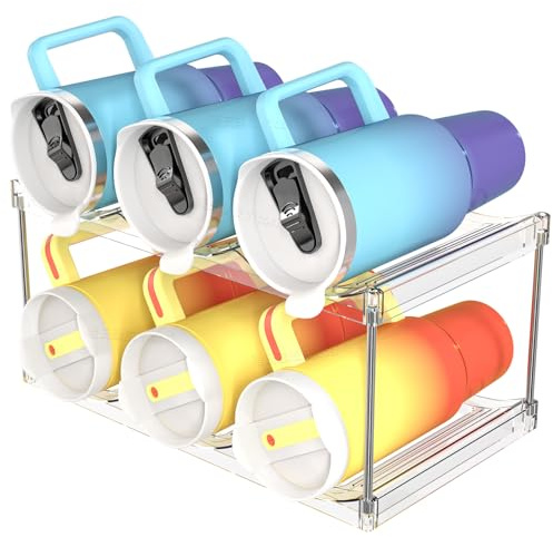 Yieach 2 Tier Stackable Water Bottle Organizer for Kitchen Cabinets,Countertop,Large Compartment Water Bottle Storage Rack for 40oz Yeti,Stanley Cup,Waterbottle and Other Tumbler Organizer,Wine Rack