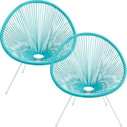 Kare Design Gartenmöbel 2er Set Acapulco, Türkis, Outdoor, Retro-Design | 2x Sessel, Gartenstühle, Sitzgruppe, Lounge-Möbel für Balkon, Garten, Terrasse, Weißes Stahlgestell