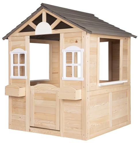 ONVAYA® Kinderspielhaus aus Holz ǀ mit Tür und Fenster ǀ Spielhaus aus Echtholz ǀ für DIY-Streichprojekte ǀ einfacher Aufbau ǀ Gartenhaus für Kinder
