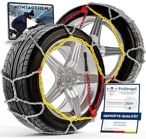 WERKTHOR 2x Cadenas de Nieve para Coche - Cadenas para Autos Certificadas - Máximo Agarre y Montaje Fácil - Cadenas Metálicas para Nieve - Para Diversas Medidas de Ruedas