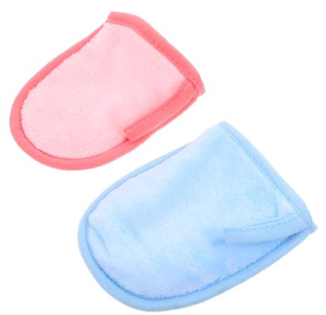 TOBBOMEY 2pcs Long-Staple Cotton Facial Cleaning Gloves Reusable Makeup Remover Mitts Exfoliating for Women