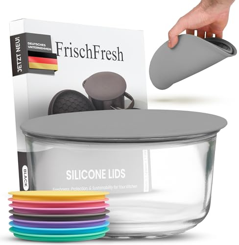 FrischFresh 16cm gris, tapa flexible, hermética, base para ollas y cuencos, sellado al aire y luz, ahorra espacio, duradera, apta microondas, sin BPA, -40°C +200°C