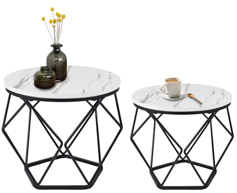 IlGruppone Set 2 Pezzi Tavolino Da Caffè Rotondo Set Di 2 Tavolini Ad Incastro Stile Vintage Industriale Piano Removibile Struttura In Acciaio Mobile Adatto Per Soggiorno Vano Porta Oggetti