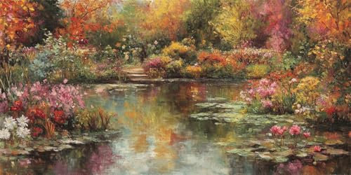 Malen Nach Zahlen Landschaft Malen Nach Zahlen Erwachsene Seerose DIY mit Rahmen Ölgemälde Set Malen Basteln, mit Pinseln Acrylfarben Kreativ Set für Erwachsene,Home Wand Dekor Gift 70x140cm E-1637