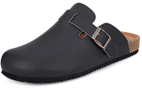 Zuecos Hombre Mules Mujer Zapatillas Casa Ajustables Pantuflas Corcho Zapatillas de Jardín Unisex Adulto Sandalias Cómodo Negro EU41