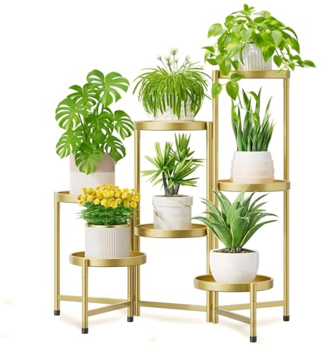 iDavosic.ly Pflanzenständer Blumenständer Metall Groß, 7 Etagen, Gold