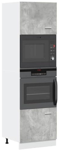 Gecheer Armoire à micro-ondes en contreplaqué gris béton 60 x 57 x 207 cm, buffet salon, buffet salle à manger, meuble auxiliaire