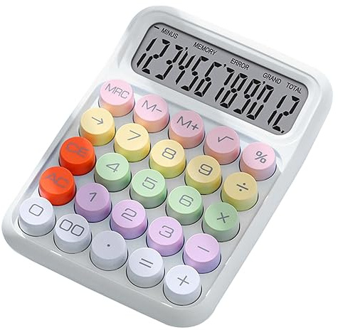 Calculadora mecánica Colorida, Calculadora de Teclado Calculadora de Escritorio electrónica, Calculadora de Escritorio para Maestros Oficina (White)
