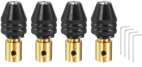 sourcing map 4pcs Keyless Drill Chuck 9mm Round Shank 3.17mm Hole Dia. Chuck Conversion Adapter 0.012-0.13 Quick Change for Round-Shank Cordless Screwdrivers Drills Power, Black