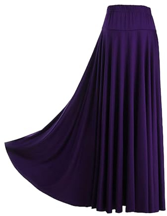 Yhong Jupe Flamenco Longue Cercle Complet pour Femmes Jupe Maxi de Performance de Danse de Salon à Volants de Couleur Unie Violet L
