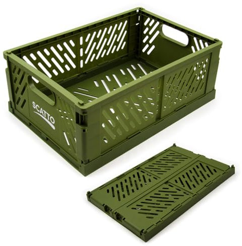 SCATTO ENERGIA CREATIVA | Set 2 Cassette Pieghevoli in Plastica Verde – Salvaspazio – 43×29,5×16,5 cm – Impilabili e Richiudibili