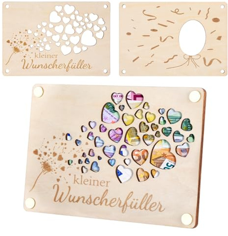 Wunscherfüller Geldgeschenk Holzkarte mit Herzmotiv – Kreative Verpackung für Geldgeschenke Geburtstag, zur Hochzeit, Jugendweihe, Konfirmation oder Reise – Geschenkidee Geburtstagskarte Holz