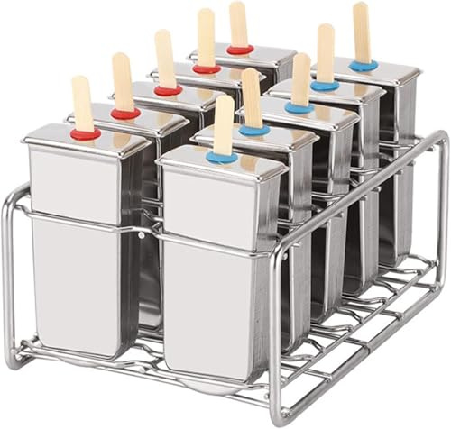 Moldes reutilizables para polos de hielo con soporte, helados de acero inoxidable de congelación rápida para helados, jugos y batidos caseros