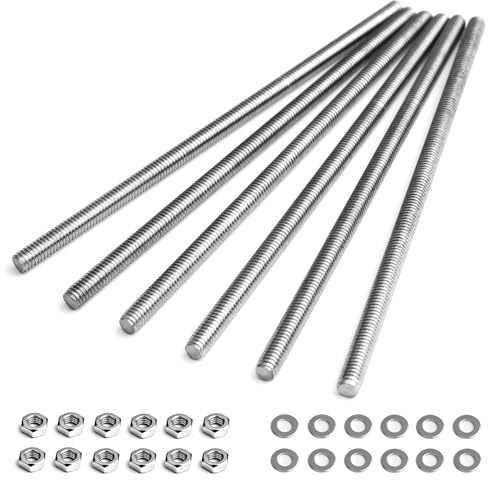 6pcs M4 x 100mm Fully Threaded Rod, 304 Stainless Steel Right Hand Threads Rods, with Nuts and Flat Washer,for Clamps, Hangers and U-Bolts (M4 x 100mm)