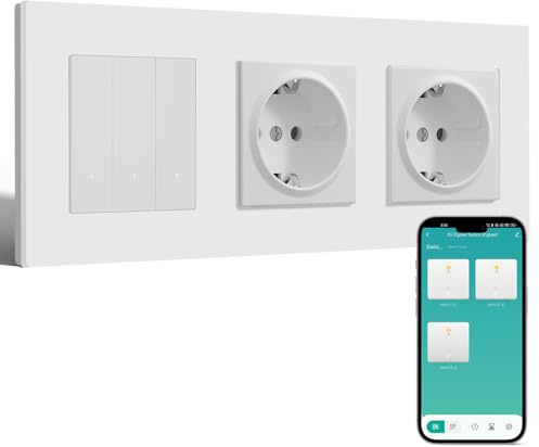BSEED Smart Zigbee Lichtschalter mit Normal Doppelt Steckdose, Lichtschalter Unterputz mit PC Rahmen, 3 Fach 1 Weg, kompatibel mit Alexa/Google Home, Zigbee Hub & Neutralleiter Erforderlich, Weiß