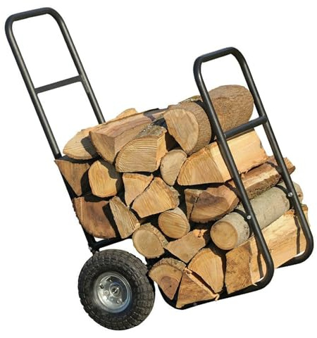 Chariot à bois de chauffage extérieur avec pneus remplis d’air, porte-bûches d’une capacité de 250 lb, transporteur en acier robuste pour déplacer facilement le bois de cheminée à l’intérieur